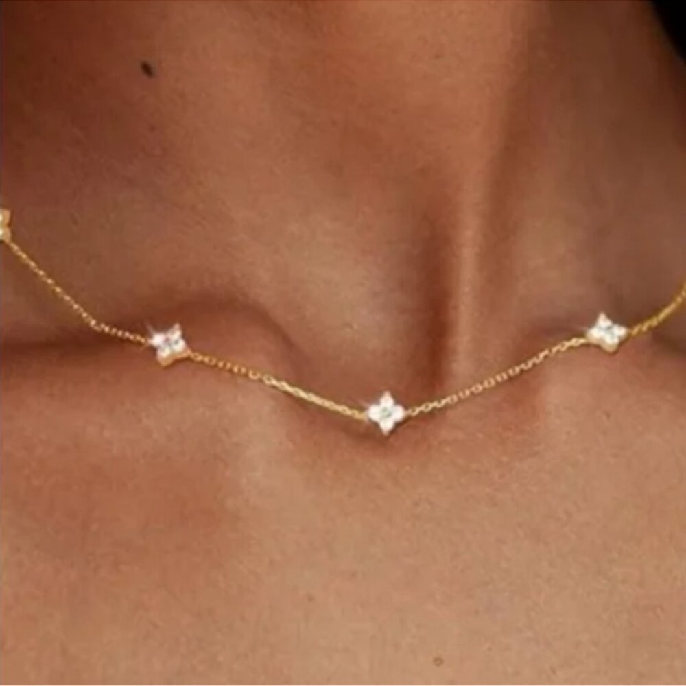 Gold Crystals Four Leaf Clover Necklace